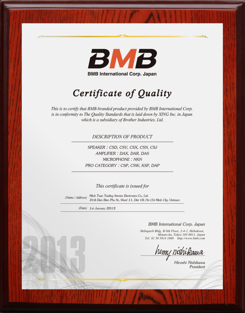 Certificate Of Quality BMB